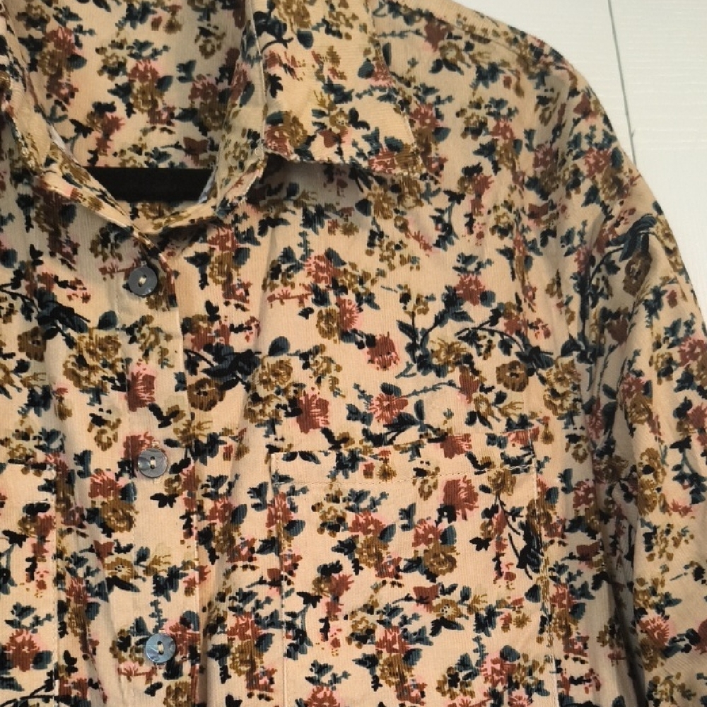 NATURAL LIFE Floral Button Down Shirt - Cream, Brown, Blue